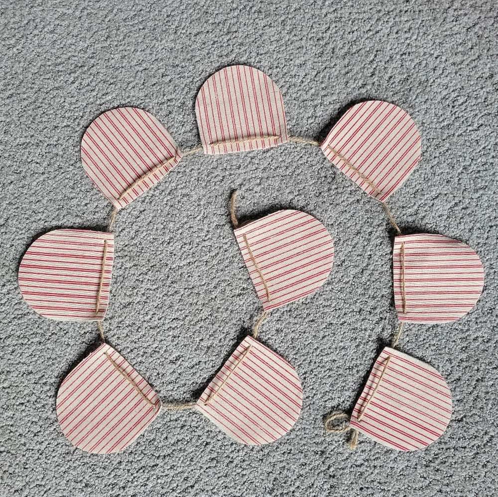 Handmade Scalloped Striped Red & White Fabric Garland Banner